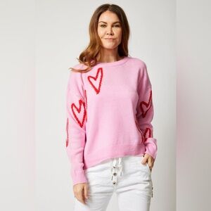 Elan Pink Sweater with Red Heart Accents size L